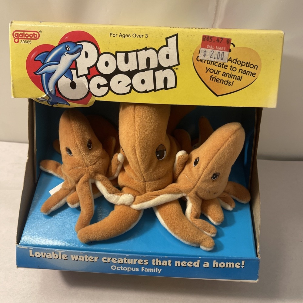 Pound Ocean Octopus Family Stuffed Toy Galoob 1999 New In Box Water Animals - Picture 6 of 16